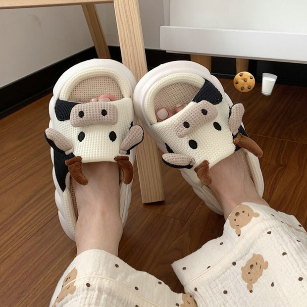 Cute Cartoon Milk Cow House Slippers