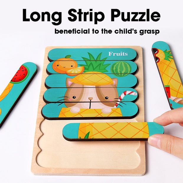 Double Sided Strip 3D Puzzles Baby Toy Wooden Montessori