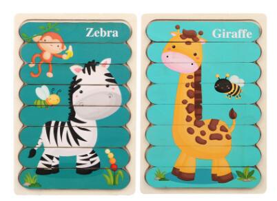 Double Sided Strip 3D Puzzles Baby Toy Wooden Montessori