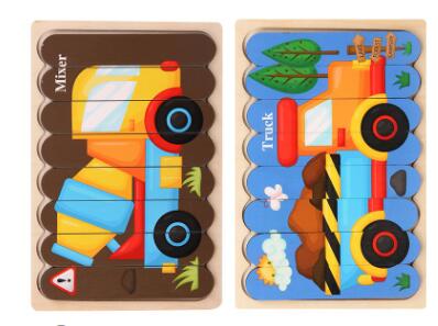 Double Sided Strip 3D Puzzles Baby Toy Wooden Montessori