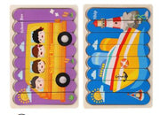 Double Sided Strip 3D Puzzles Baby Toy Wooden Montessori