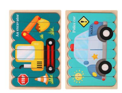 Double Sided Strip 3D Puzzles Baby Toy Wooden Montessori